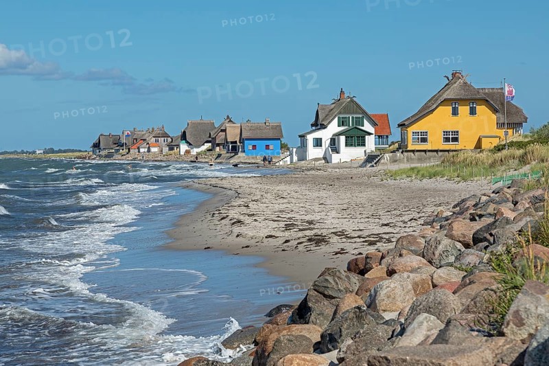 Thatched roof houses on the beach, Graswarder peninsula