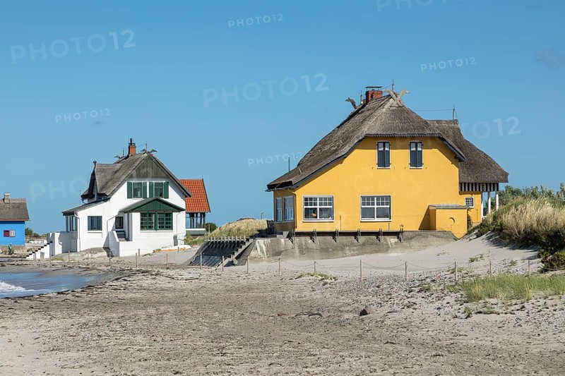 Thatched roof houses on the beach, Graswarder peninsula
