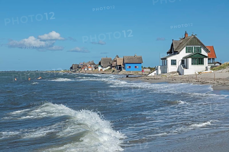 Thatched roof houses on the beach, Graswarder peninsula