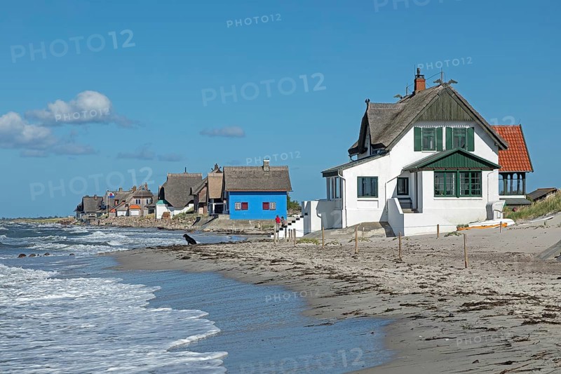 Thatched roof houses on the beach, Graswarder peninsula