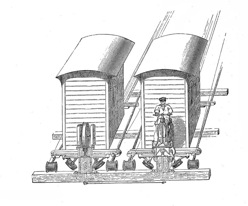 The cable railway up the crater of Vesuvius, Campania. Wagon