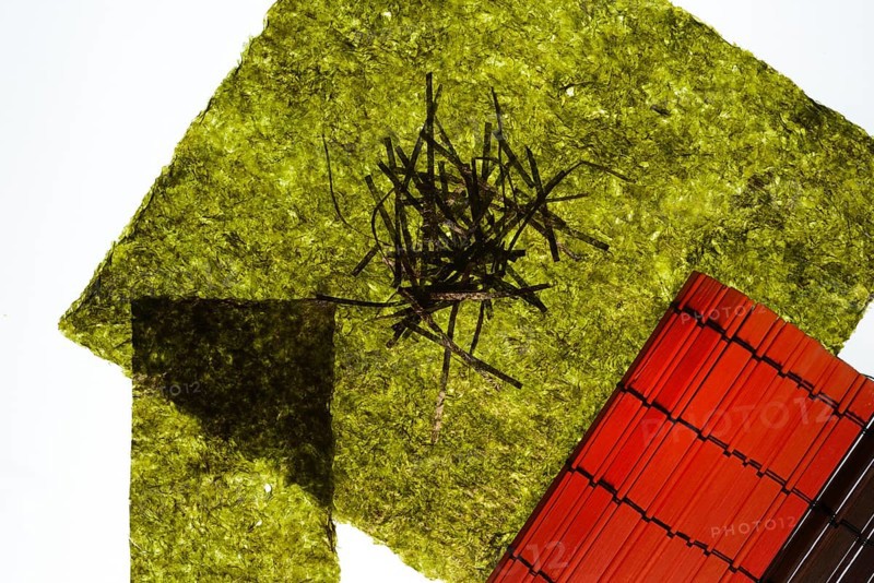 Nori, dried paper-like leaves made from seaweed