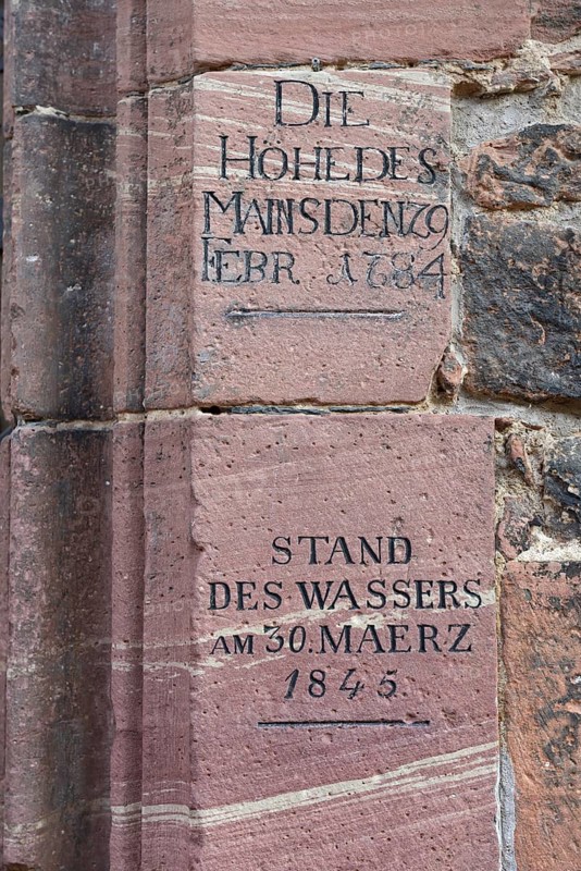 Water level marking of the river Main at a house in Miltenberg, Lower Franconia