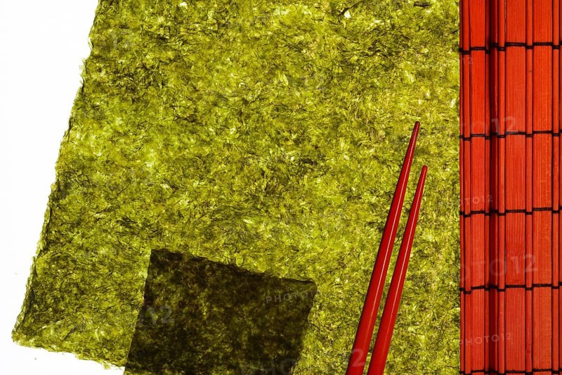 Nori, dried paper-like leaves made from seaweed