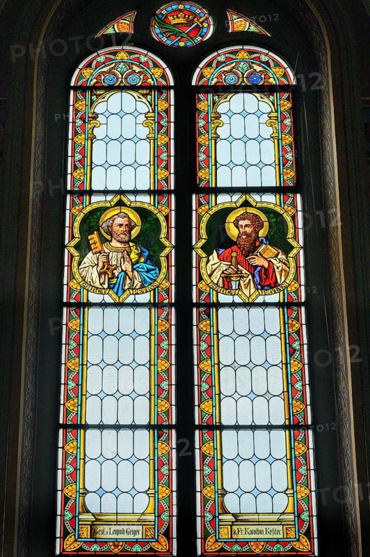 Colourful stained glass window mi St. Peter and St. Paul, Catholic Parish Church