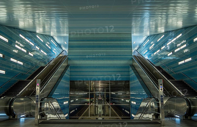 Ueberseequartier underground station by night, Hamburg