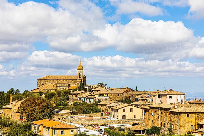 View of Montalcino, in the back the church Madonna di Soccorso