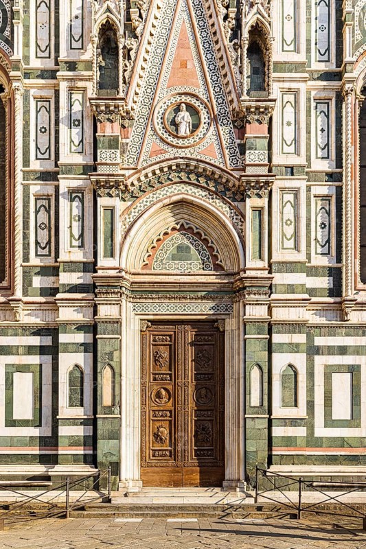 Side entrance and coloured marble facade at Florence Cathedral, Florence