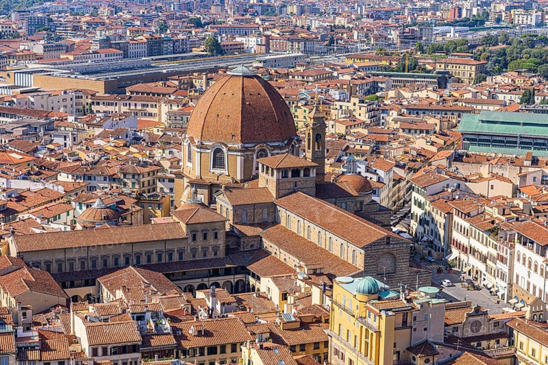 Basilica of San Lorenzo and Laurenzia Library, view from the visitor platform on the dome of the cathedral