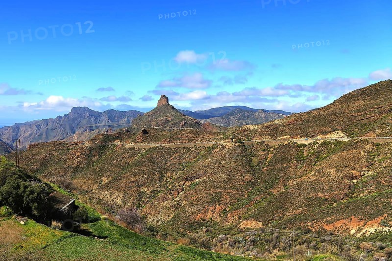 Roque Bentayga is a striking rock formation on the island of Gran Canaria. Tejeda, Las Palmas