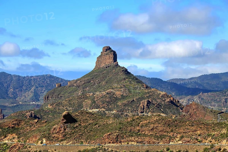 Roque Bentayga is a striking rock formation on the island of Gran Canaria. Tejeda, Las Palmas