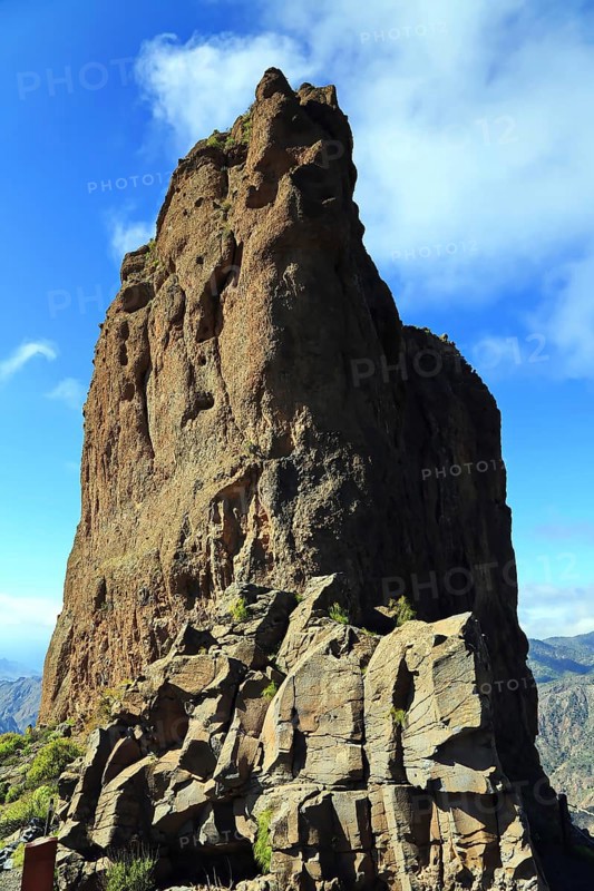 Roque Bentayga is a striking rock formation on the island of Gran Canaria. Tejeda, Las Palmas