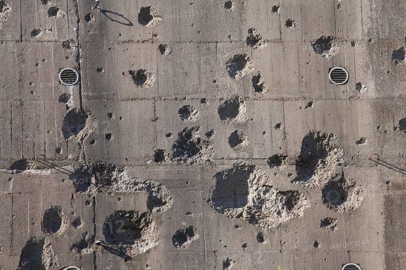 Bullet holes from the Second World War on an air raid shelter, Bremen