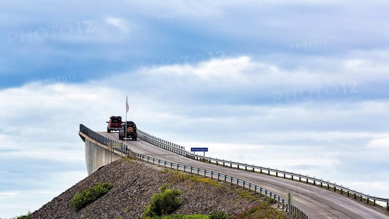 Atlantic Road over winding bridge Storseisundbrua, Norwegian Landscape Route Atlanterhavsveien between Molde and Kristiansund