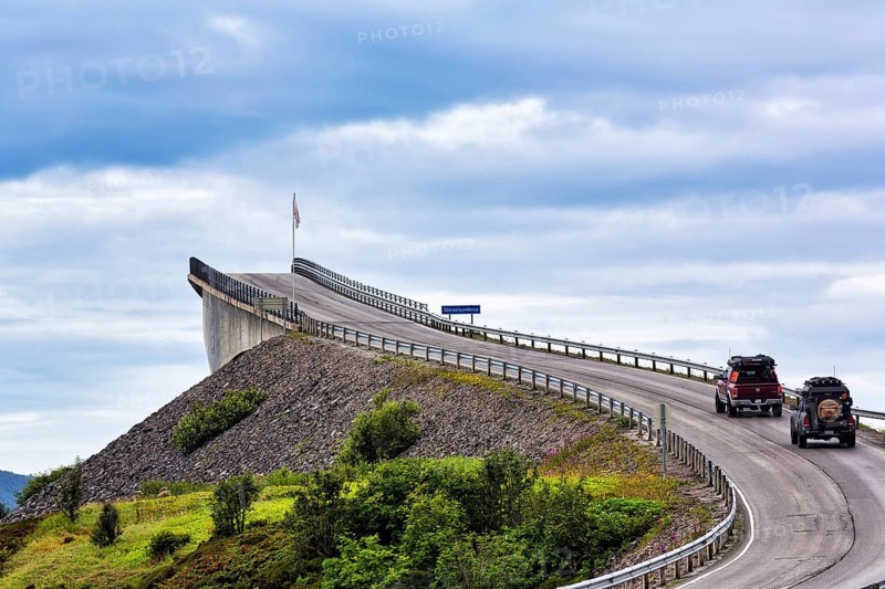 Atlantic Road over winding bridge Storseisundbrua, Norwegian Landscape Route Atlanterhavsveien between Molde and Kristiansund