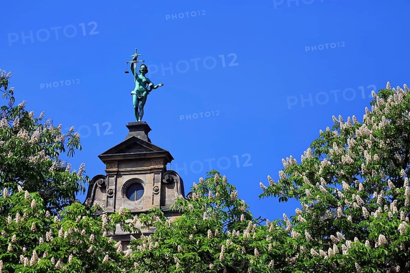 The Higher Regional Court in the centre of Bamberg in bright sunshine. Bamberg, Upper Franconia