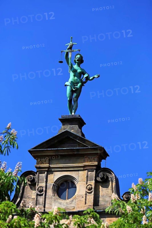 The Higher Regional Court in the centre of Bamberg in bright sunshine. Bamberg, Upper Franconia