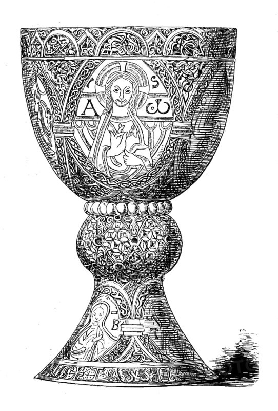 The Tassilo Chalice is an 8th century bronze chalice gilded with silver and gold, located in Kremsmuenster Abbey in Austria. Digitally restored reproduction of a 19th century original