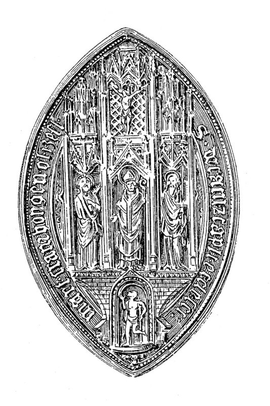 Pointed oval seal of the collegiate church in Kranenburg near Kleve, Germany