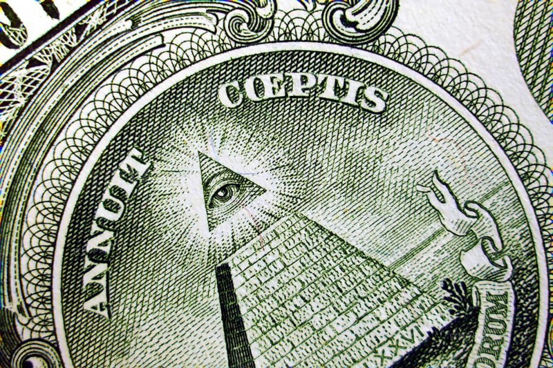 Macro of one dollar note greatly enlarged,