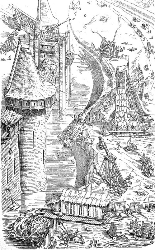 Attack and defence of a city wall in the 12th century, after Eugene Emmanuel Viollet-le-Duc