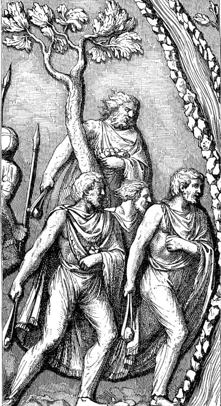 Germans with slingshots emerge from a forest, relief on the Victory Column of Marcus Aurelius