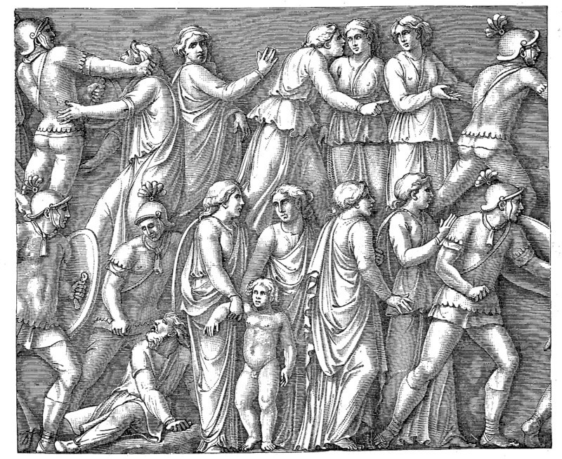 Germanic woman are captured by Roman troops, relief on the Victory Column of Marcus Aurelius