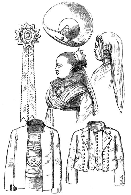Various garments of the festive traditional costume of the Hummeln, Hummeln