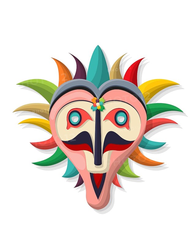 Vector carnival mask in colors, isolated and grouped objects over white background