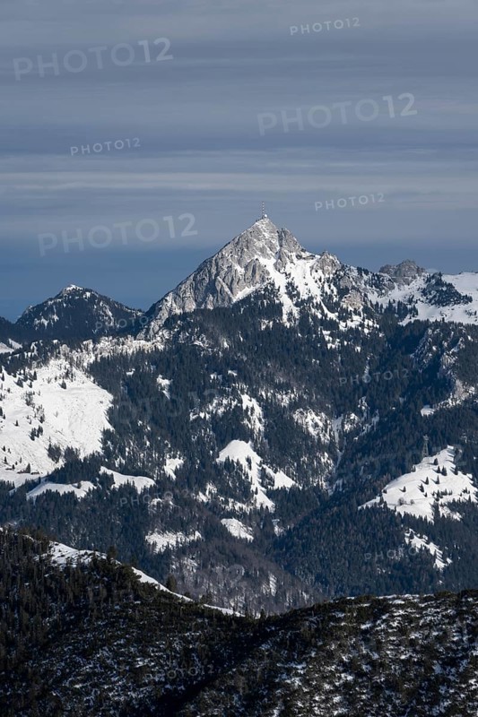 Summit of Wendelstein with transmitting antenna, mountains in winter