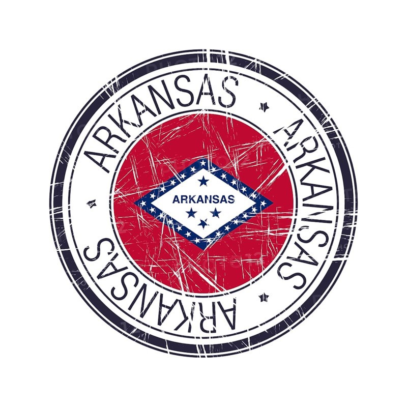 Great state of Arkansas postal rubber stamp, vector object over white background