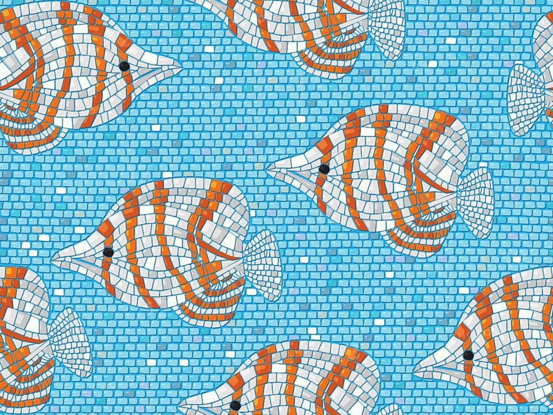 Seamless background vector mosaic with clown fish,