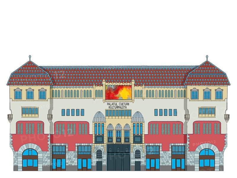 Cultural Palace of Tirgu Mures, Romania. Vector illustration