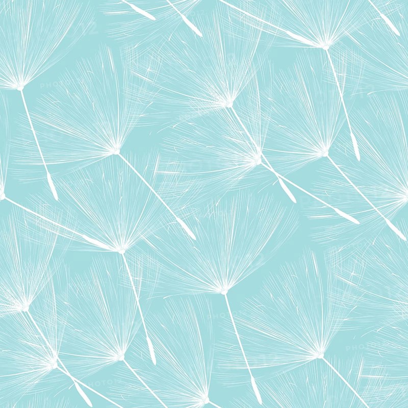 Dandelions floating over blue, vector seamless pattern