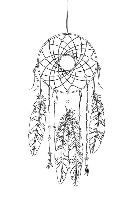 Dreamcatcher vector drawing outlined over white background,