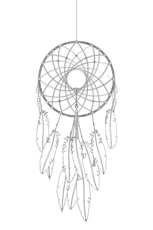 Dreamcatcher vector drawing outlined over white background,