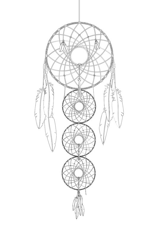 Dreamcatcher vector drawing outlined over white background,
