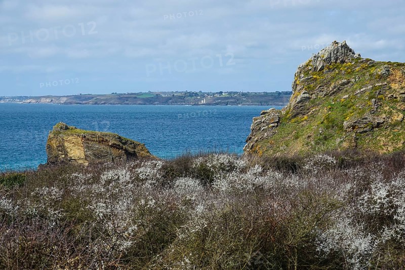 View from the Fort de la Fraternite, on the west coast of Roscanvel to the Phare du Petit Minou lighthouse