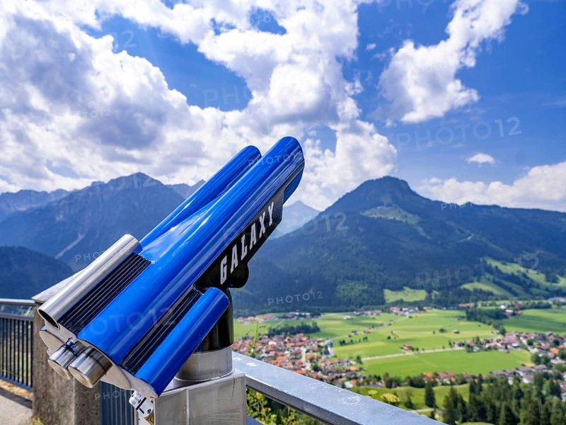 Telescope on the pulpit on the Jochpass with a view of Bad Oberdorf,
