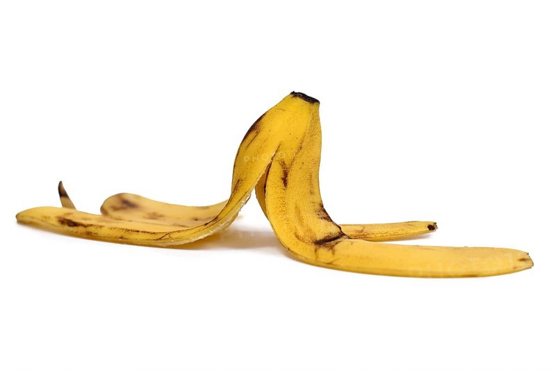 Empty banana peel isolated on white background,