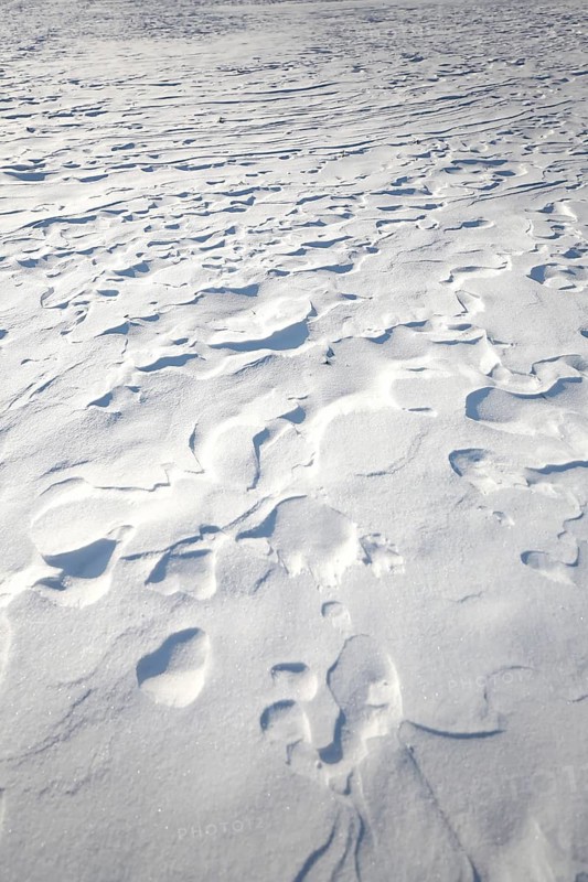 Snow drifts caused by wind from powder snow look like dunes and form bizarre patterns and structures,