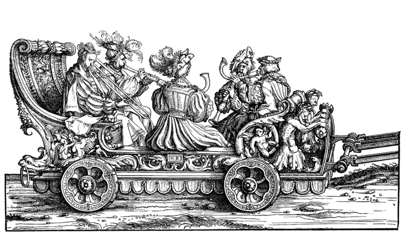 Chariot with trumpets and horns, group Maximilian I's triumphal procession