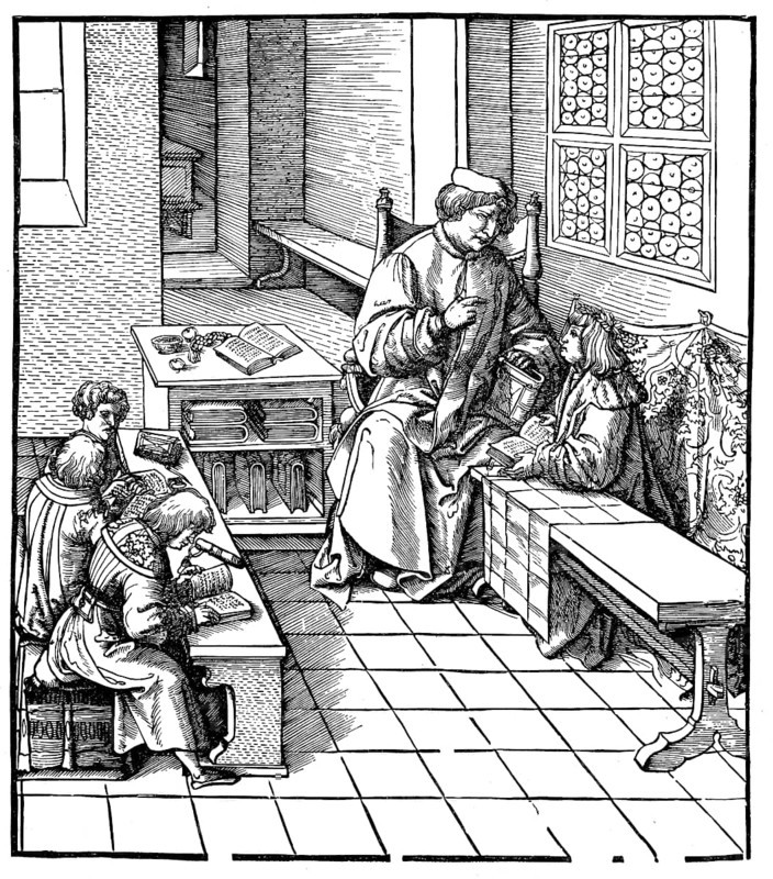 Maximilian receives instruction, facsimile of a woodcut illustrated by Hans Burgkmair