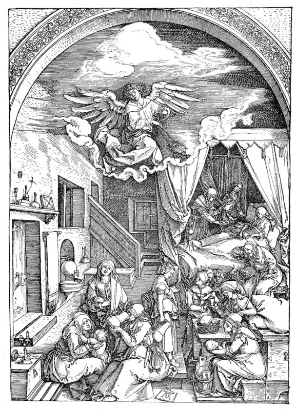 Wochenstube, a room for woman and their babies immediately after birth in a house around 1500