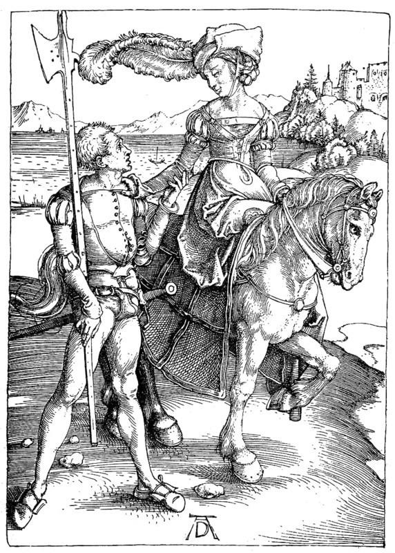 Noble Lady on Horseback, Accompanied by an Armed Servant