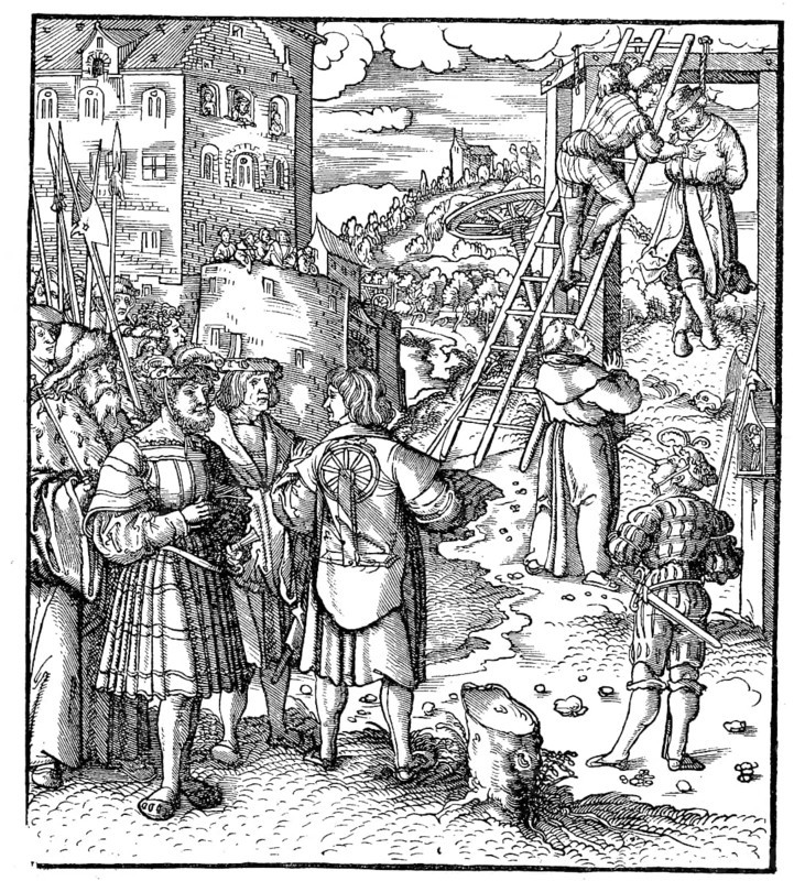 Execution site with gallows and wheel, around 1500