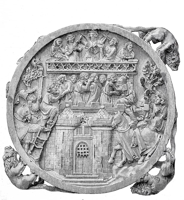 Raid and Surrender of a Minneburg, French ivory carving of a mirror box