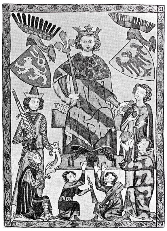 King Wenceslas of Bohemia as patron of minstrels, from the miniatures of the Heidelberg Song Manuscript