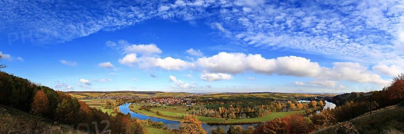 Mainschleife near Volkach with a view of Eisenheim and Fahr. Volkach, Kitzingen