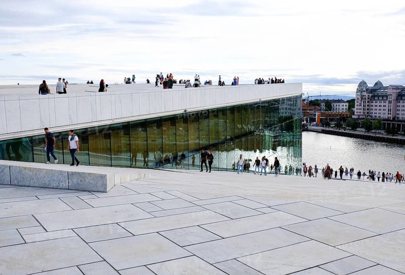 Sloping marble staircase to the roof of the Oslo Opera House, Operahuset Oslo